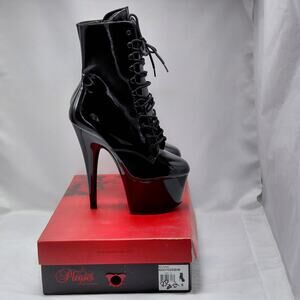 Pleaser Womens Platform Ankle Boots Size 8 Black Patent Lace Up Stiletto Heels